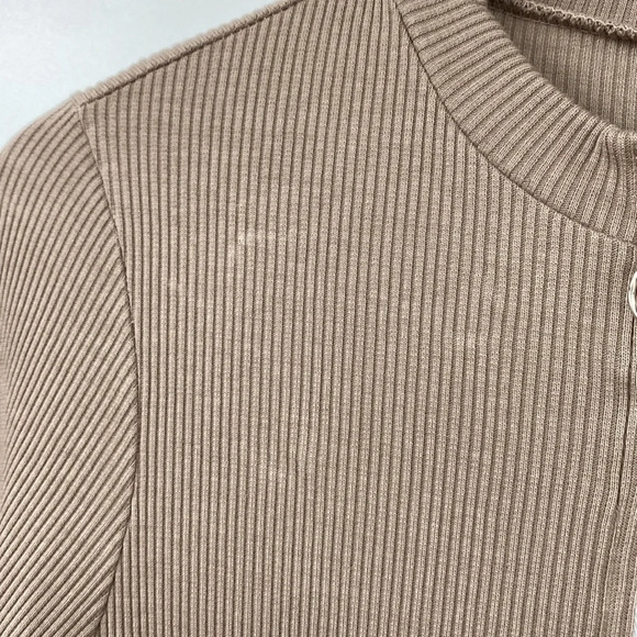 Monrow Rib Zip up Dress Womens Sz Small Tan Tencel Long Sleeves Bodycon Mini Zip - Picture 4 of 12